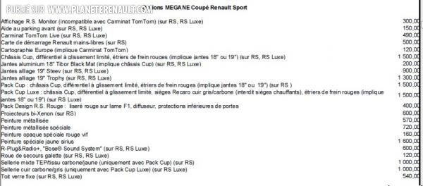 Options Mégane R.S