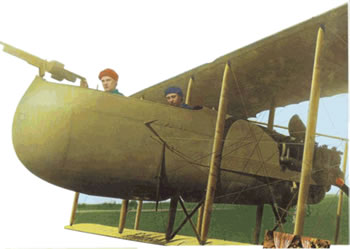 Farman biplan avec mitrailleuse embarqu&eacute;e