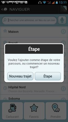 Waze: ajout d'une étape
