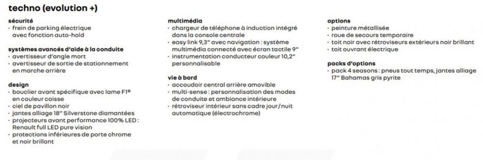 Equipements Renault Arkana Evolution