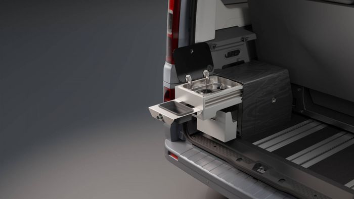 Bloc cuisine minimaliste dans le Trafic Escapade