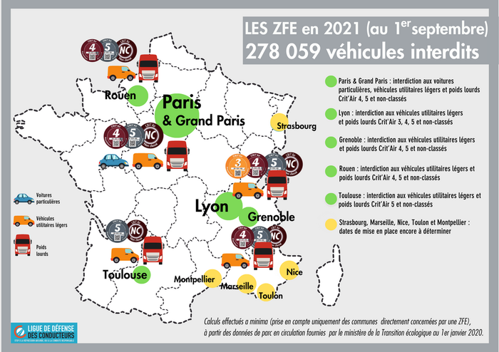 La carte de France des ZFE en 2021